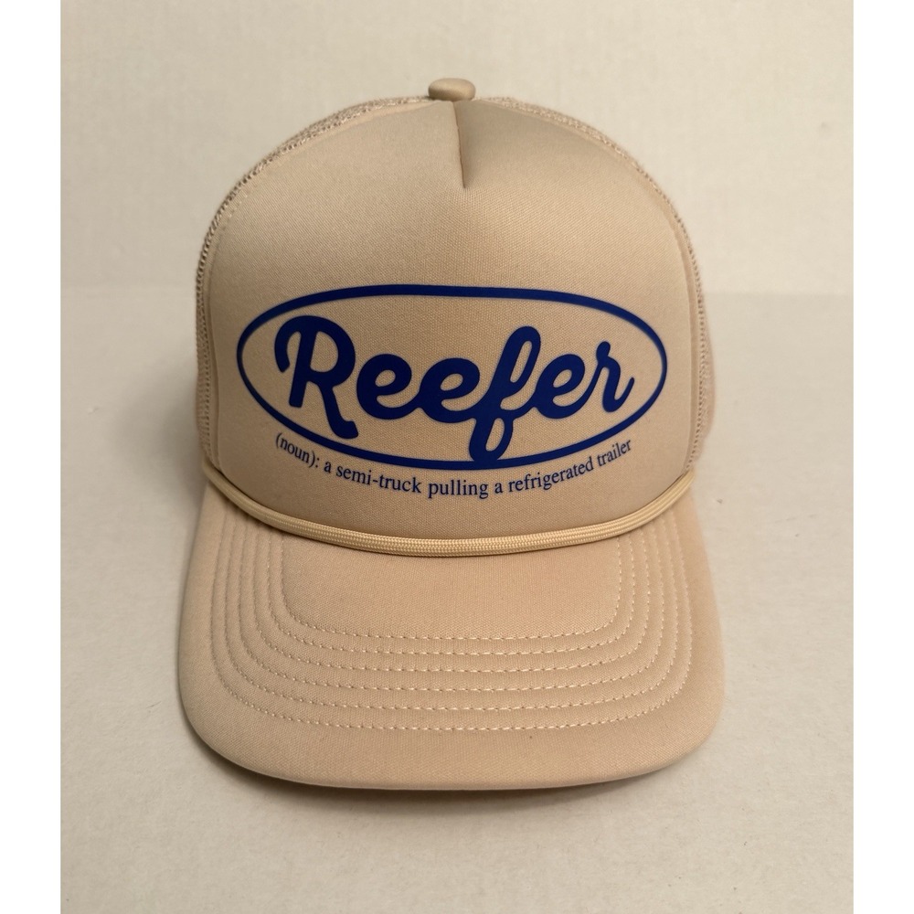 Little Bird Trucking "R*efer" Hat Cap Beige Blue Lettering Foam Mesh SnapBack